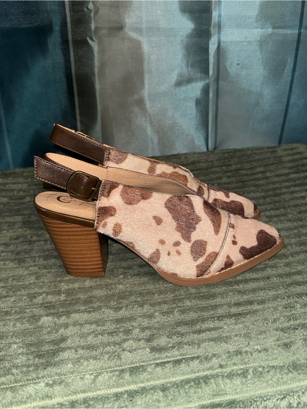 Slingback Block Heel Mules in Brown Animal Print